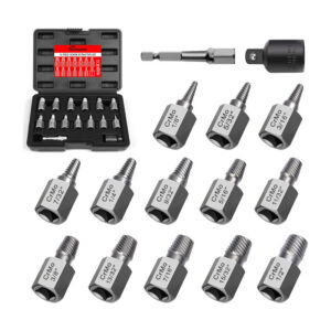 画板 1-3 15 Pieces Screw Extractor Set, Easy Out Bolt Extractor Kit, 3/8" Inch Drive Hex Head Multi-Spline Bolt Remover Kit Tool for Removing Stripped, Broken Rusted Bolts Screws