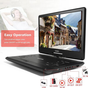 16.9" Portable DVD Player with Headphones,14.1" HD Swivel Screen with Extra Carrying Bag,Support AV-in/Out and Multiple Disc Formats,High Volume Speaker,Black,[Not Support Blu-Ray]